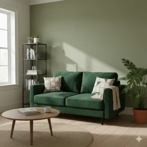 Compact forest green 2-seater velvet sofa ideal for a smaller UK flat or study.