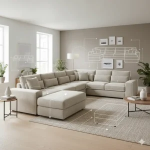 A modular seating system configured into a bespoke layout to fit a uniquely shaped UK living room.