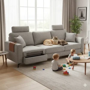 A durable family-friendly sofa with stain-resistant fabric and removable covers, ideal for homes with children or pets.