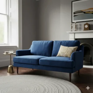 Scandi-style light grey sofa with tapered oak legs to create a sense of floor space in a small lounge.