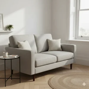 A compact grey loveseat ideal for small UK flats or apartments, available for under £500.