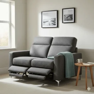 Compact two-seater recliner sofa designed for smaller UK apartments or snug rooms.