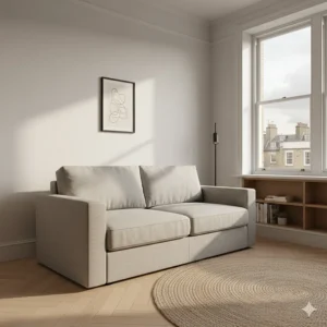 Minimalist small sofa bed designed for a guest room or London studio flat.
