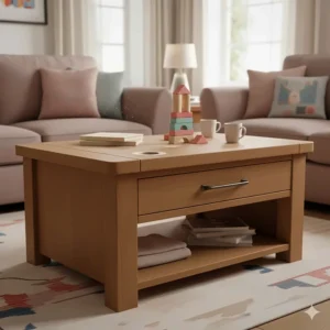 Sturdy coffee table with storage designed for busy family living rooms.