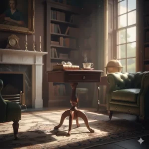 Alt text for image 8: Classic mahogany wood side table with carved legs in a traditional British home study.
