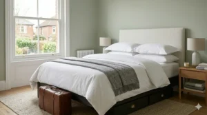 A well-presented yet cheapest king size bed option styled for a guest room or rental property.