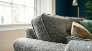 A family-friendly modern sofa featuring easy-clean fabric, suitable for busy UK households with pets or children.