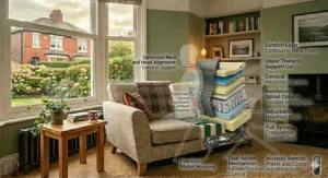 A traditional high-back three-seater sofa providing full spinal and neck support for improved seated comfort.