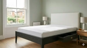 A king size bed frame paired with a comfortable pocketed-spring mattress as a discounted bundle.