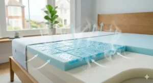Illustration of airflow and heat regulation through open cell cooling memory foam