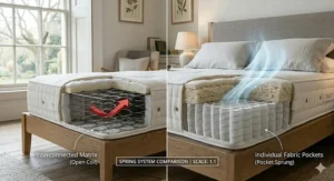 Airflow diagram showing heat regulation and breathability through the core of a pocket sprung mattress.