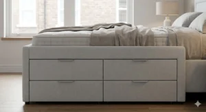 Illustration showing a divan bed with two spacious continental drawers for convenient bedside storage.