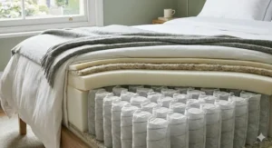 Detailed side-angle cross-section of an orthopaedic mattress showcasing the individual pocket springs and thick foam comfort layers.