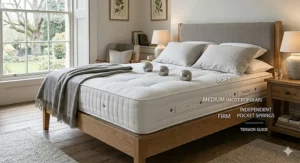 Comparison diagram showcasing the difference between a traditional open coil matrix and an independent pocket sprung mattress system.
