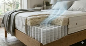 Diagram highlighting traditional hand-tufted side-stitching and reinforced edge-to-edge support on a luxury mattress.