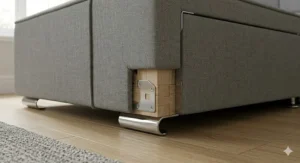 Diagram showing the reinforced floor of a divan storage drawer designed to hold heavy bedding.