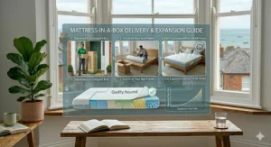 Size guide chart comparing UK standard double king size and super king memory foam mattresses