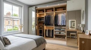 A selection of mirrored wardrobe designs featuring varied frame finishes and textures, suitable for contemporary UK homes.