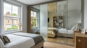 An infographic detailing common drawbacks of mirrored wardrobes, such as visible fingerprints and smudges on the glass.
