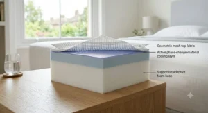 Diagram showing the internal layers of a memory foam cooling mattress topper, highlighting the airflow channels.