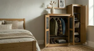 Industrial-look wardrobe storage, a trendy and accessible alternative to cheap wardrobes under £200.