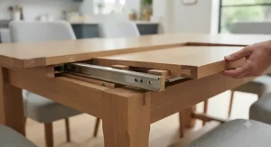 Demonstration of the extension mechanism on an extendable 6 seater dining table.