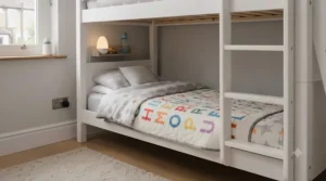 A low-profile bunk bed set perfect for toddlers transitioning from a cot.