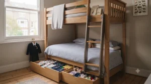 Sleek, modern metal bunk beds that complement contemporary interior decor.
