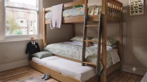 Safety-certified bunk beds with high side rails for complete peace of mind.