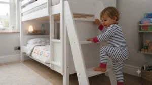 A space-saving bunk bed configuration suitable for a small British bedroom.