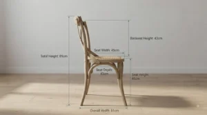Dimension diagram illustrating the measurements and sizing for a cross back dining chairs set of 2.