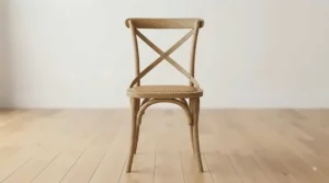 Front view of a cross back dining chairs set of 2 featuring natural wood finish and sturdy construction.