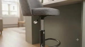 Height-adjustable swivel breakfast bar stool offering flexible seating for multi-use small kitchen islands.