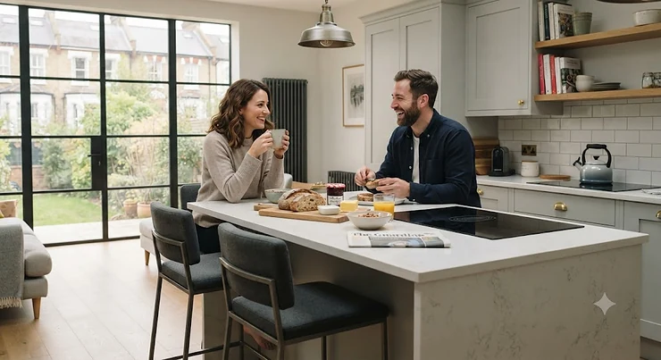 Modern breakfast bar featuring stylish bar stools under £50 in a contemporary UK kitchen bar stools under £50