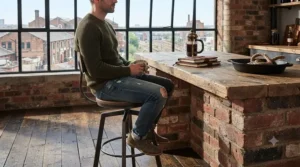 Ergonomic swivel bar stool featuring a supportive backrest and comfortable footrest