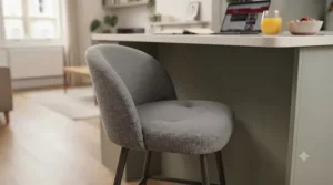 Compact padded breakfast bar stool featuring an ergonomic curved backrest for comfortable dining in small spaces.