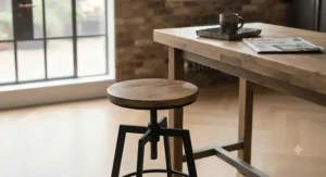 Height-adjustable backless bar stools paired with a high-standing breakfast counter