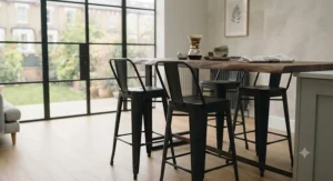 Set of industrial metal breakfast bar stools under £50 suitable for modern homes