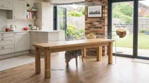 Height and length dimensions diagram for a standard kids' dining bench.