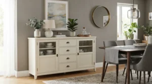 A painted cabinet representing the best welsh dressers UK style for under 500 pounds in a modern dining room.