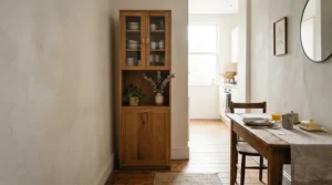 An illustration showing a shallow depth sideboard fitting snugly into a tight dining space