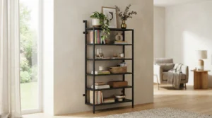 A secure narrow sideboard fixed safely to the wall in a family dining room