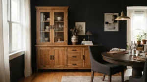 Comparing an oak sideboard vs pine sideboard for dining room tableware and cutlery storage.