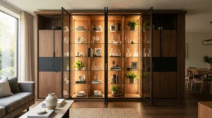 Versatile white gloss sideboard with LED lights featuring spacious shelving and cabinets